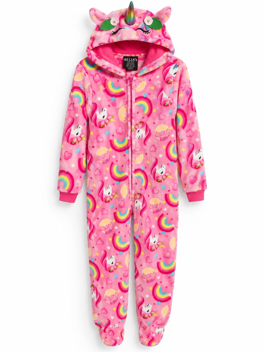 dELiA*s Pink Unicorn & Rainbow Kids Footed One-Piece Pajamas